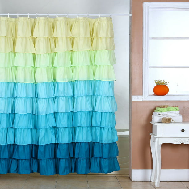 Spring Ruffle Shower Curtain, Dark Blue Ruffle Shower Curtain