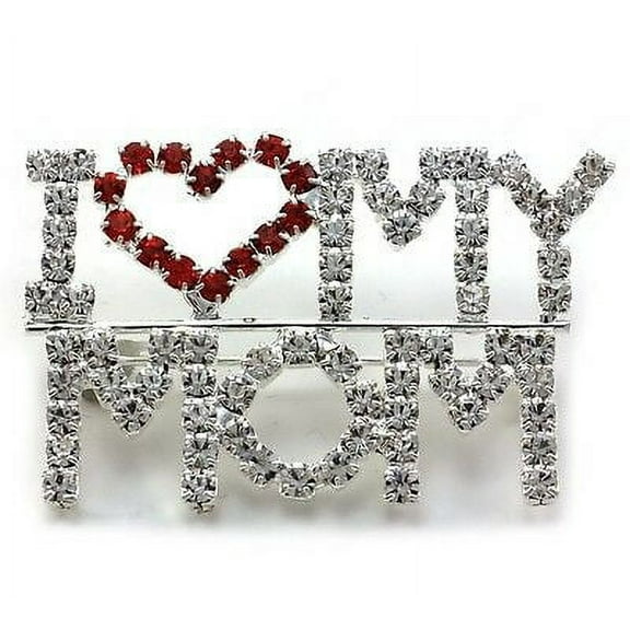 I Love My Mom Worlds Best Red Heart Mother's Day Brooch Pin Daughter Silver Tone