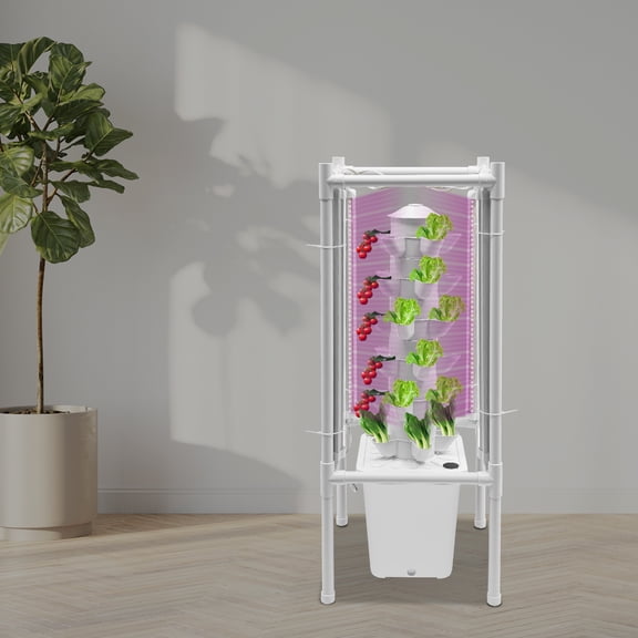 White Food-Grade PP 39x39x97cm 30-Hole Hydroponic Column Vegetable Growing Machine With Led Lamp Vertical Soilless Culture Tower
