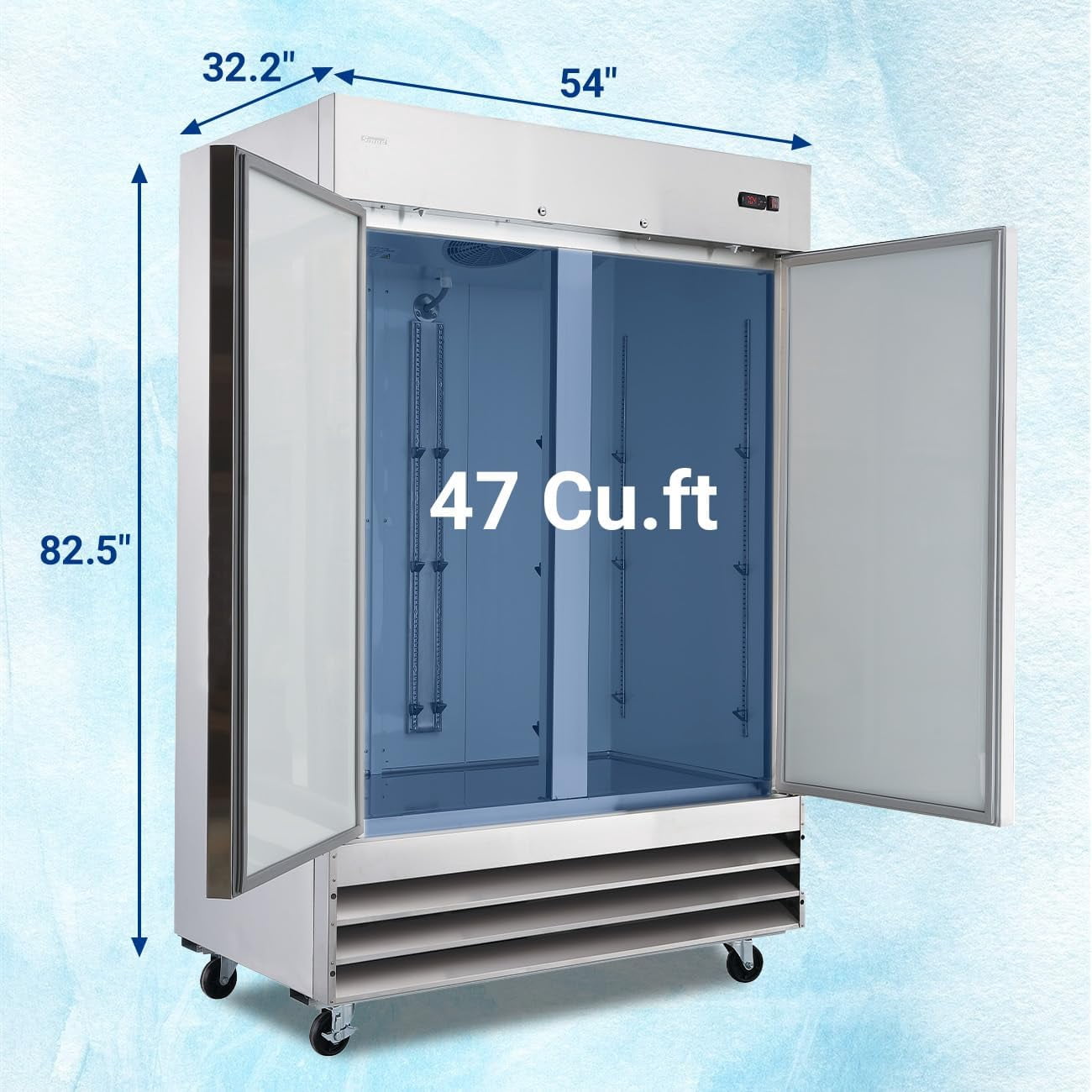 Smad 47 Cu ft Upright Commercial Freezer Removeble Shelves, Inner Lighting, Restaurant, Bar, Shop