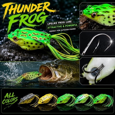 Topwater Frog Lure for Bass and Snakehead - Weedless Walking the Dog Design with Realistic Silhouette Dual Hooks & Ripple-Producing Legs for Weedy Lakes and Ponds