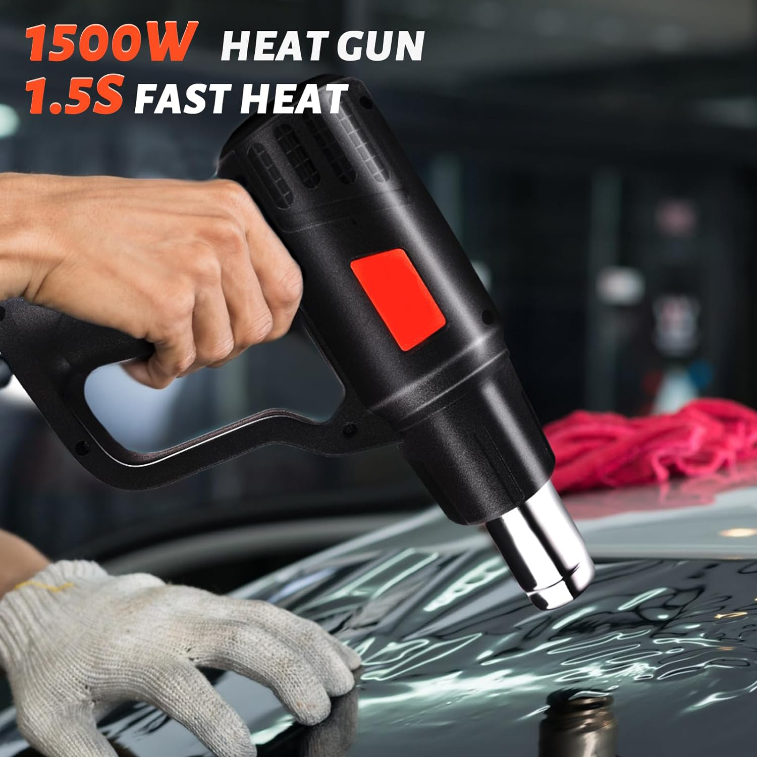 Heat Gun 2000W Hot Air Gun 752~1112 Variable Temperature Control, Fast Heating, Overload Protection, 4 Nozzles, Suitable for Vinyl Wrap, Crafting, Resin, Shrink PVC
