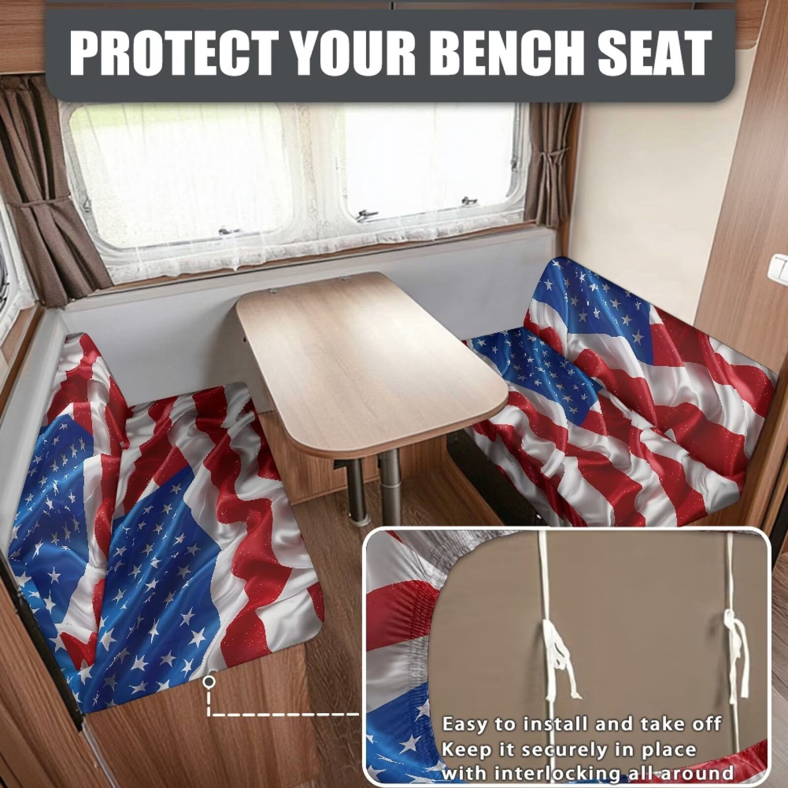 XYZCANDO American Flag RV Dinette Cushion Covers Camper Decor Stretchable Slip Covers for Loveseat Universal Bench Cushion Washable Sofa Covers for 2 Cushion Couch Camper Must Haves Red