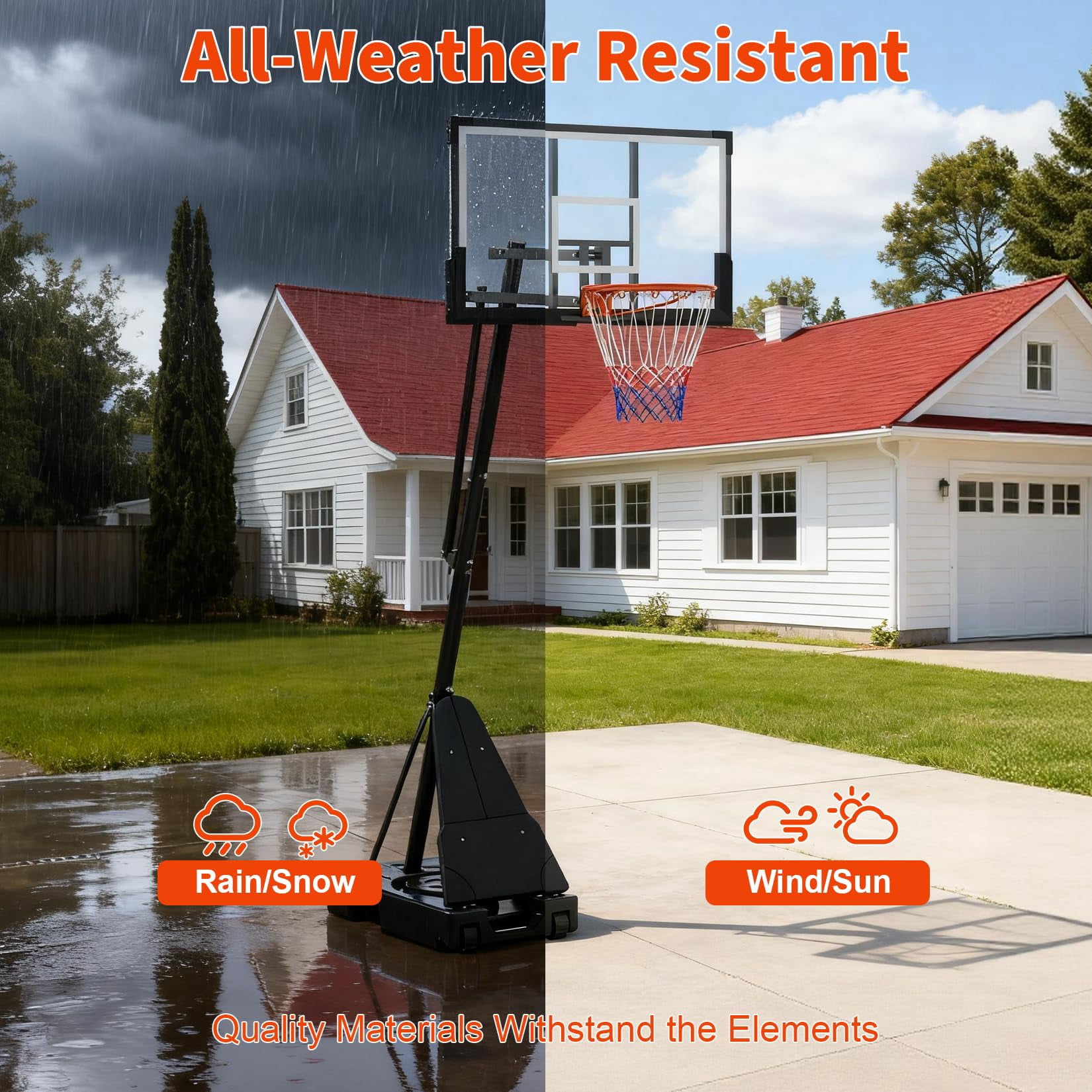 Basketball Hoop Outdoor 44 Inch Shatterproof PC Backboard, 4.92-10FT Stepless Adjustable Height, Portable Basketball Hoop with Wheels for Backyard, Driveway and Court