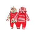 thumbnail image 2 of ZOELNIC Newborn Baby Boy Girl My 1st Christmas Clothes Cute Printed Romper Hooded Pocket Bodysuit Clothes, Red Flower 6-12 Months, 2 of 11