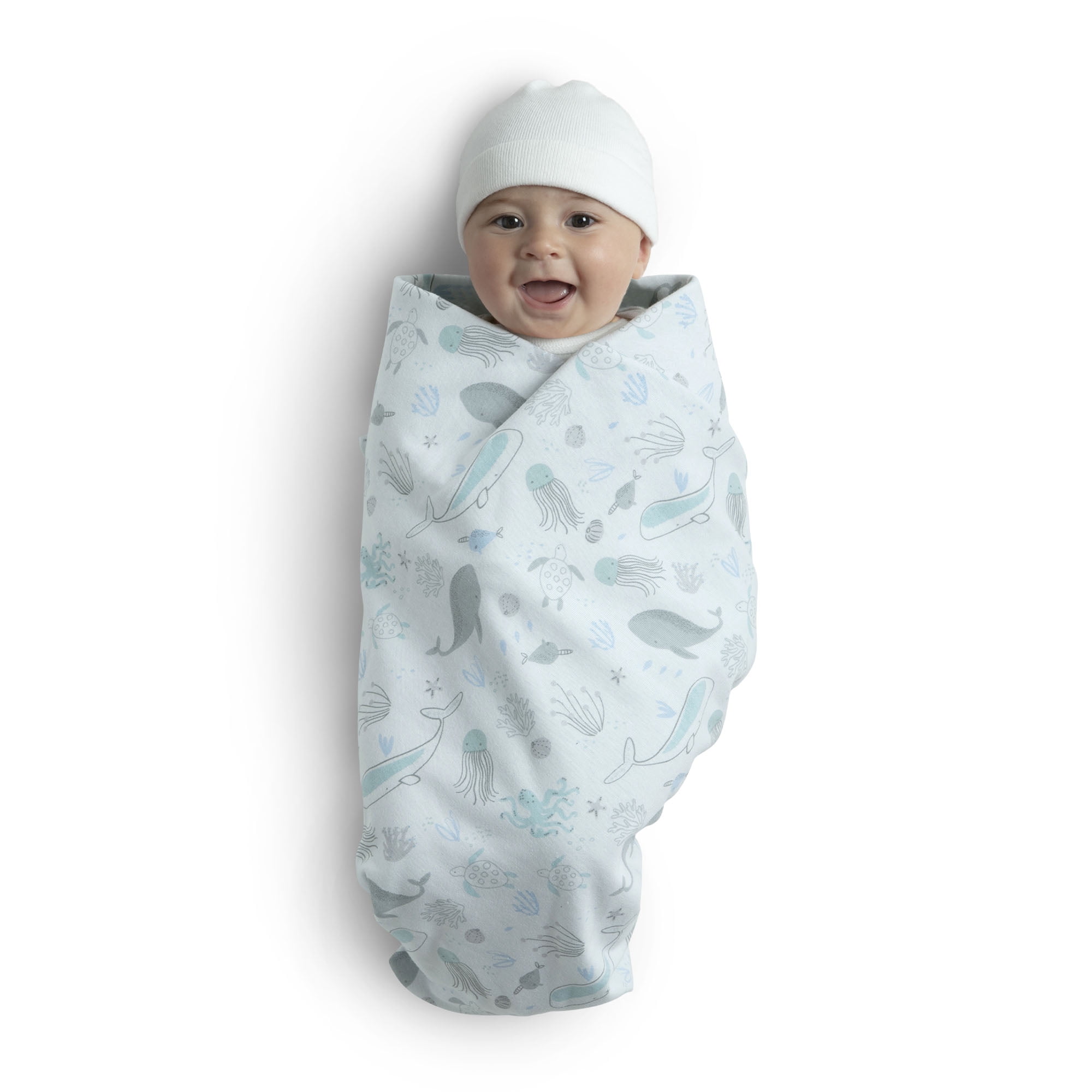 Delta Children 100% Organic Jersey Cotton Baby Receiving Blankets for Girls and Boys – 30x40 Inches - GOTS Certified (Pack of 2), Sea Life