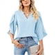thumbnail image 1 of Blusa Holgada de con Cuello en V y Mangas 3/4 con Volantes para Mujer, Color Azul , Talla S, 1 of 7