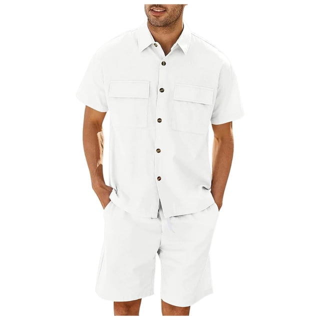 toraway Mens Suits 2 Piece Plus Size Mens Spring and Summer Leisure Sports Comfortable Breathable Sweat Absorbing Short Sleeved Shorts Two Piece Set XXL