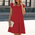 thumbnail image 5 of Maxi Dresses for Women 2025, Womens Summer Ruffle Sleeve Dress V Neck Vacation Beach Cute Short Sundress(Red,S), 5 of 9