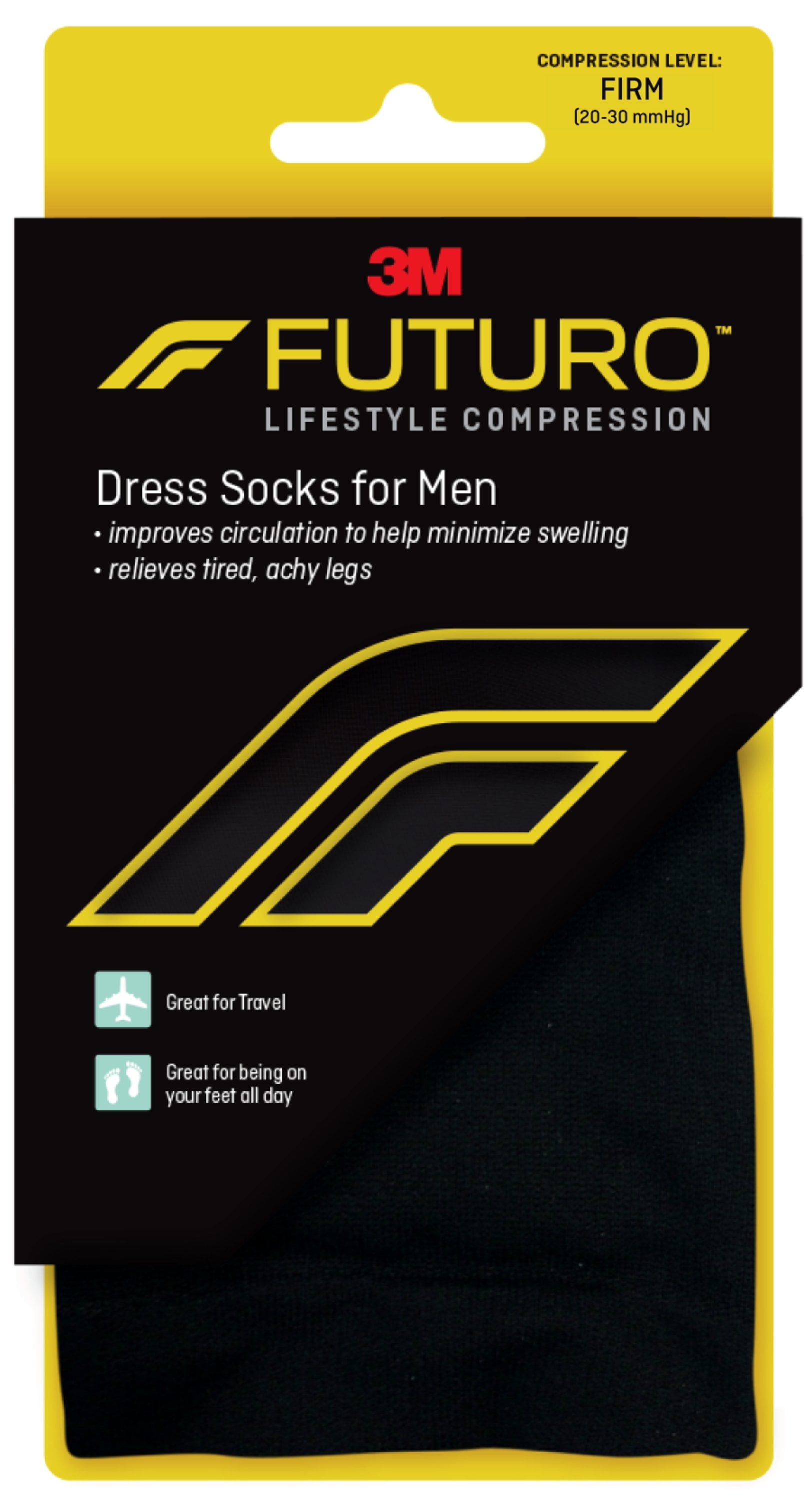 FUTURO Dress Socks for Men, X-Large, Black, Firm Compression