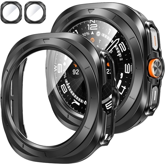2‑Pack Hard Bumper Case with Built‑in Tempered Glass for Galaxy Watch Ultra 47mm (2024/2025), Full‑Edge Anti‑Scratch Outdoor Smartwatch Protective Cover