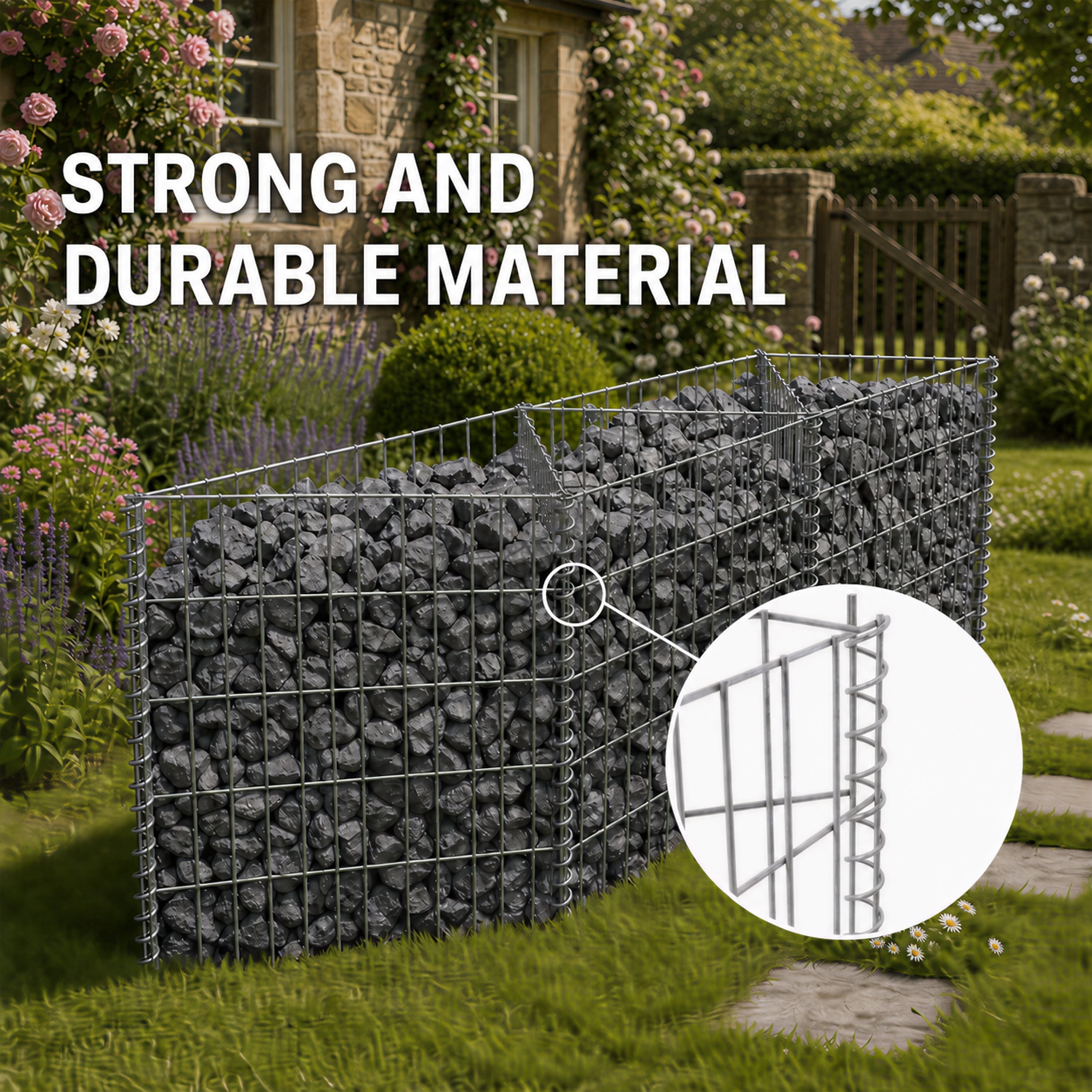 Galvanized Gabion Basket Planter, 47.25" x 11.88" x 19.63" Heavy Duty Wire Cage, 4-Compartment Stone Wall Landscape for Garden Retaining Wall Patio