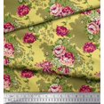 thumbnail image 2 of Soimoi Yellow polyester Crepe Fabric Leaves & Grandiflora Roses Floral Print Fabric by the Yard 52 Inch Wide, 2 of 3