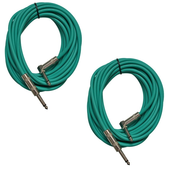 Seismic Audio 2 Pack of Green 20 Foot Right Angle to Straight Guitar Instrument Cables Green - SAGC20R-Green-2Pack
