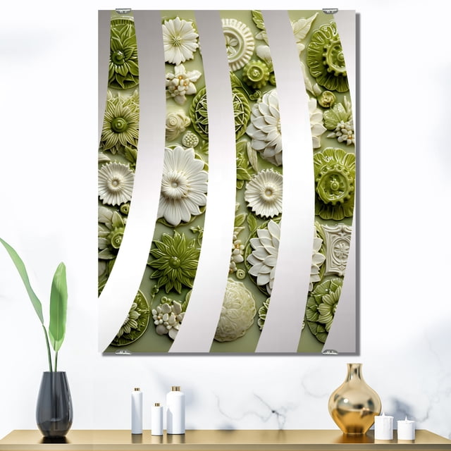 Designart "Green Floral Tiles in Botanical Design I" Abstract Botanicals Oversized Wall Mirror - Modern Abstract Hallway Decorative Wall Mirrors - Multiple Color Options