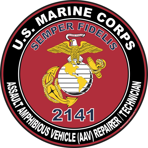U.S.M.C. MOS 2141 Assault Amphibious Vehicle (AAV) Repairer / Technician Decal 3.8" - Red