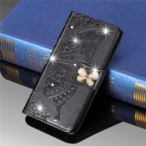 Dteck Case for Samsung Galaxy A13 5G,Magnetic Leather Card Holder Wallet Case Diamond Glitter Bling Butterfly Patterned Kickstand Flip Shockproof Cover,Black