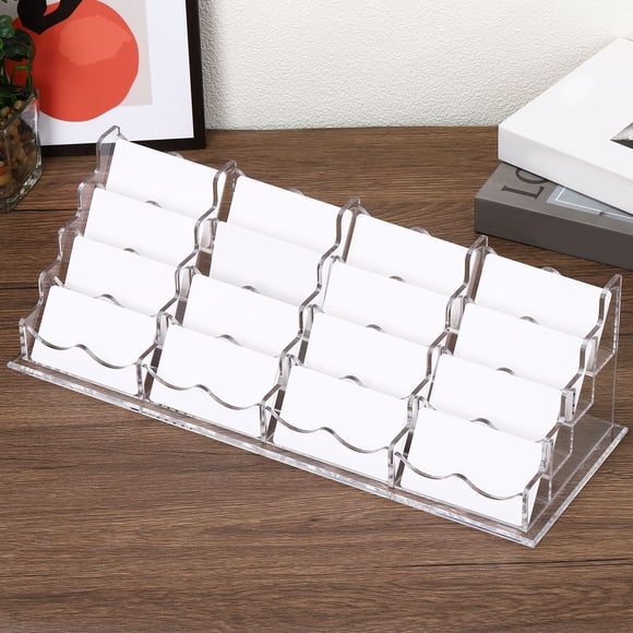 Unique Bargains Business Card Holder for Desk 4 Tier 16 Slots Business Card Holders Clear Acrylic Card Stand Organizer Cards Display
