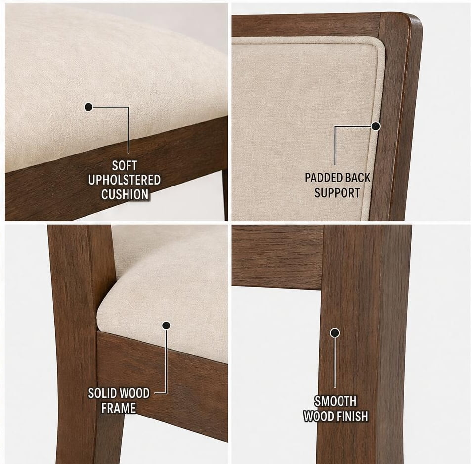 GARITIN Set of 2 Compact Rubber Wood Dining Chairs, 18.5 Inch Upholstered Fabric Kitchen Chairs, Ergonomic Side Chairs for Small Apartment Cafe Home, Walnut