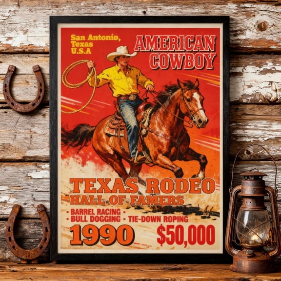 Vintage Texas Rodeo Print, American Cowboy, Western Wall Art Home Decor #23, Unframed Poster Size 8x12