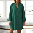 thumbnail image 4 of Diufon Summer Women's V Neck Long Sleeve Solid Color Flared Dress Button Front Mini Dresses, 4 of 7