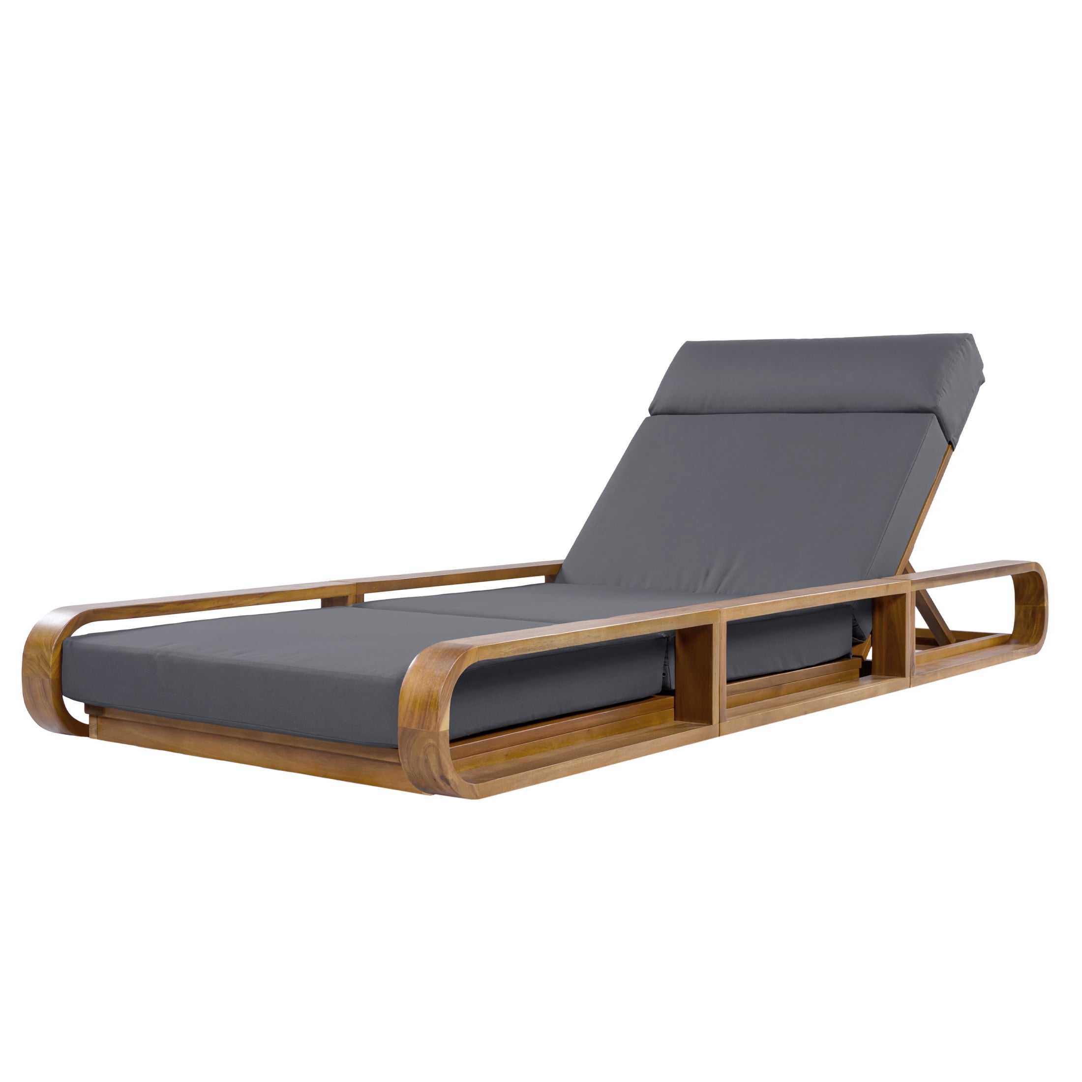 Christopher Knight Home Outdoor Adjustable Chaise Lounge Set with 4-Fold Dark Gray Cushion, Teak