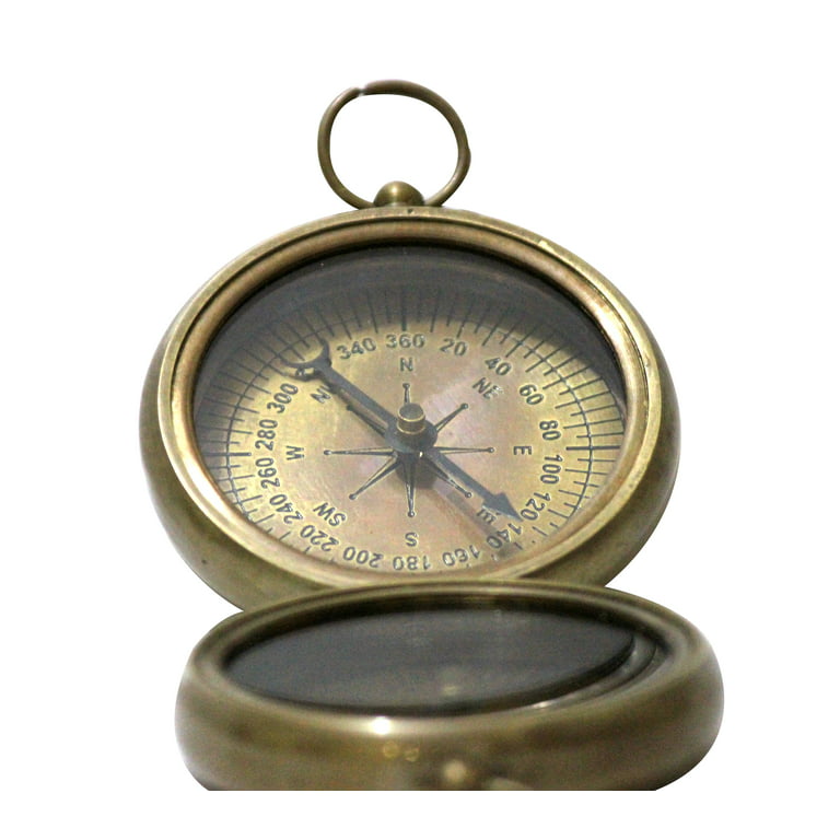 Antique Finish Brass Compass, Small Open Face Pocket Compass