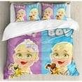 thumbnail image 3 of Gender Reveal Duvet Cover Set Twin Size, Girl and Baby Boy with Dogs Puppy Cute Figures Congratulations Birthday Theme, Decorative 2 Piece Bedding Set with 1 Pillow Sham, Multicolor, by Ambesonne, 3 of 3