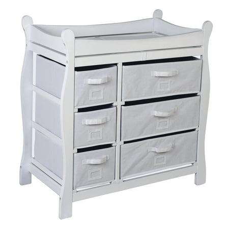 Sleigh Style Changing Table with Six Baskets in