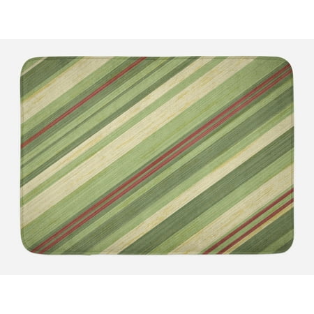 Vintage Bath Light - Vintage Bath Mat, Red Green Diagonal Stripes on Old Aged Design Grungy Background Abstract Print, Non-Slip Plush Mat Bathroom Kitchen Laundry Room Decor, 29.5 X 17.5 Inches, Green Red Cream, Ambesonne