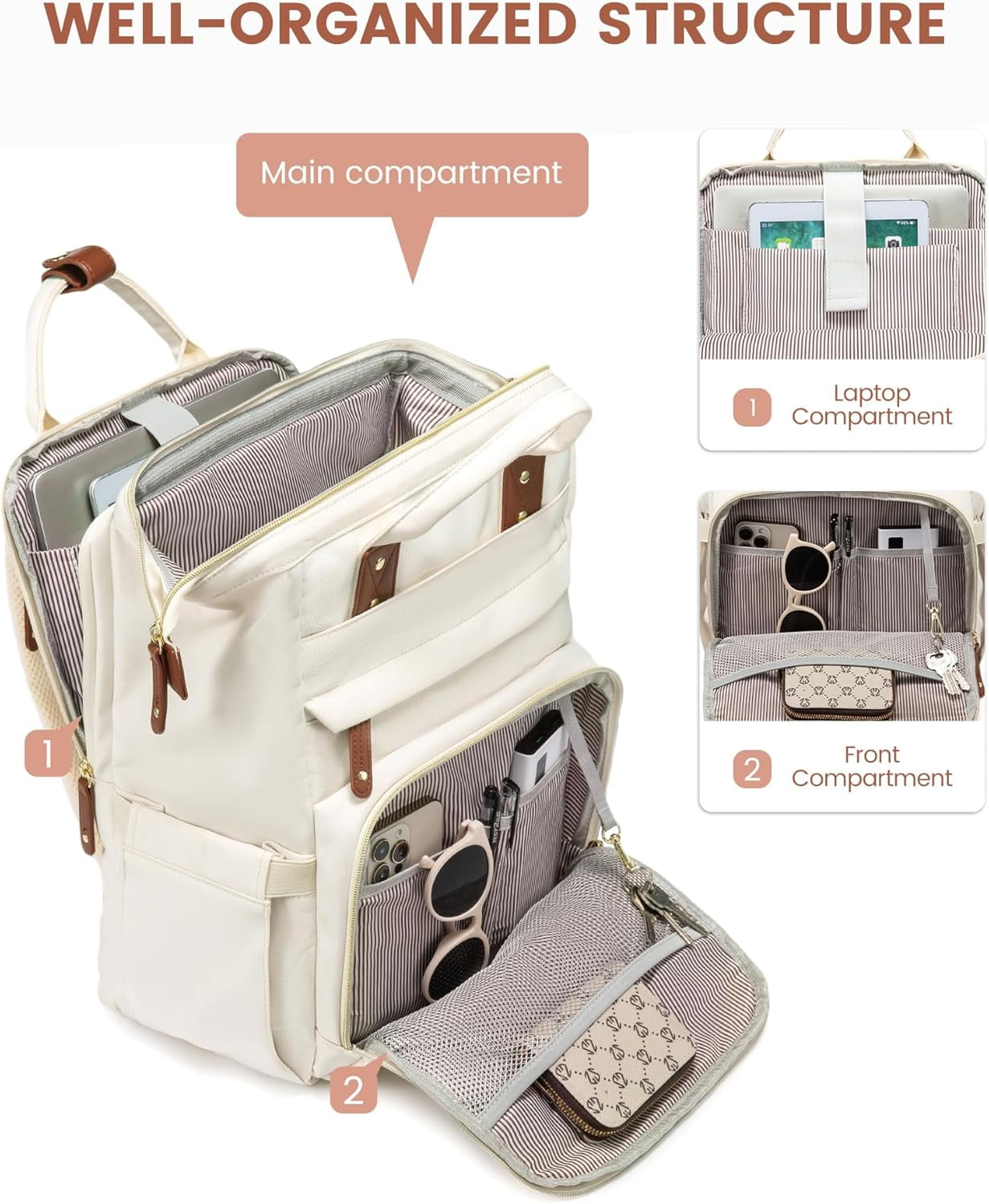 Lovevook Laptop Backpack for Women,Quilted Fashion Nurse Teacher Work Backpack Purses,Water-Resistant Travel Computer Bag for College Office Ladies Fit 15.6" Laptop