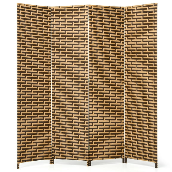 Costway 4 Panel  Fiber Privacy Partition Screen Folding Room Divider Weave  6FT Tall