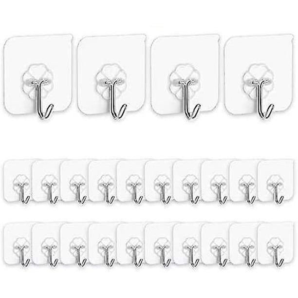 Ganchos adhesivos para cocina, ganchos para pared, 24 paquetes, para uso pesado, 13,2 lb (máx.), colgadores sin clavos, con ganchos inoxidables, utilidad reutilizable Feliz Sencillez
