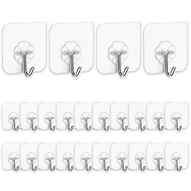 Ganchos adhesivos para cocina, ganchos para pared, 24 paquetes, para uso pesado, 13,2 lb (máx.), colgadores sin clavos, con ganchos inoxidables, utilidad reutilizable Feliz Sencillez