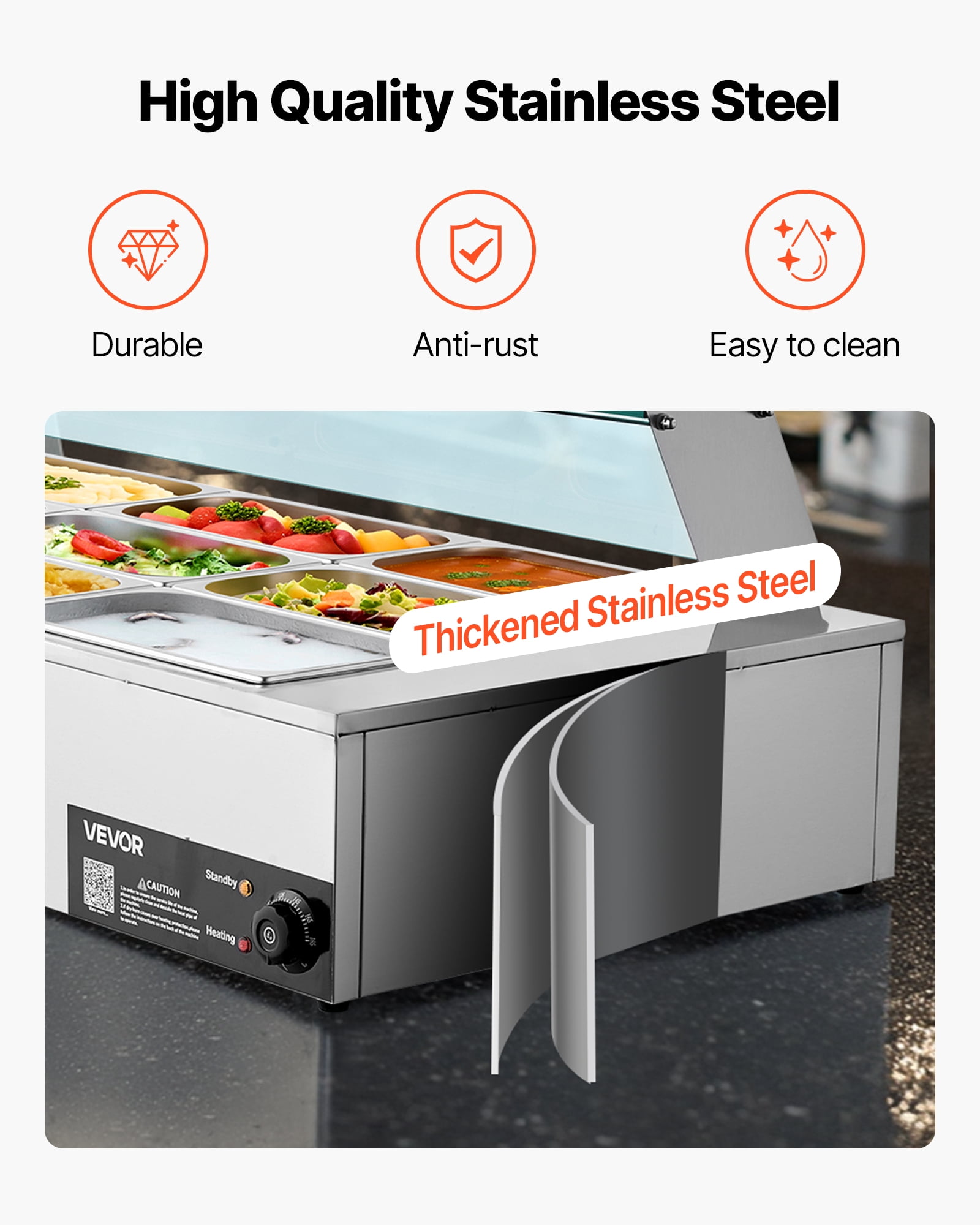 VEVOR Commercial Food Warmer, 1700W Electric Stainless Steel Steam Food Warmer with Glass Cover, 12-Pan Countertop Buffet Bain Marie with Soup & Perforated Ladles, for Catering, Restaurant & Party
