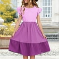 thumbnail image 3 of Efsteb Summer Dress for Girls Cute Ruffle Sleeve Dresses Color Block Crewneck Midi Dress (Purple,5 Years), 3 of 8