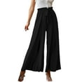 thumbnail image 1 of Seyurigaoka Women Loose Belted Long Trousers, Solid Color High Waist Ruched Beach Wide Leg Pants, 1 of 5