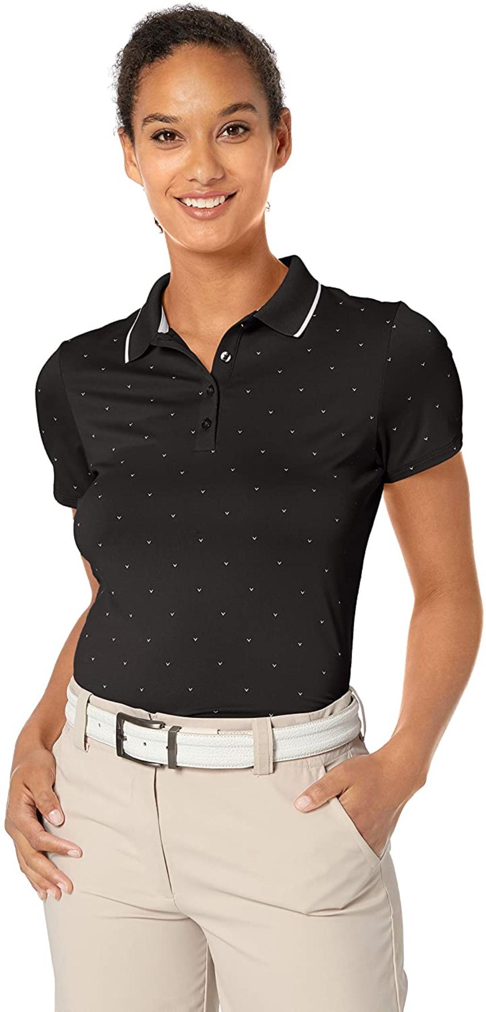 chevron Printed Polka Dot Polo, Caviar 
