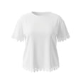 thumbnail image 6 of Women's Oversized Crew Neck Short Sleeve T Shirt, Lace Patchwork Detail with Relaxed Loose Fit, for Summer Casual Daily Wear or Street Style Outfits White, 6 of 6