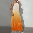 thumbnail image 6 of ZZwxWA Womens Summer Halter Neck Maxi Dress Sleeveless Pleated Flowy Long Dress Causal Travel Vacation Beach Sundress Gradient Color Cold Shoulder Ladies Sundress, 6 of 6