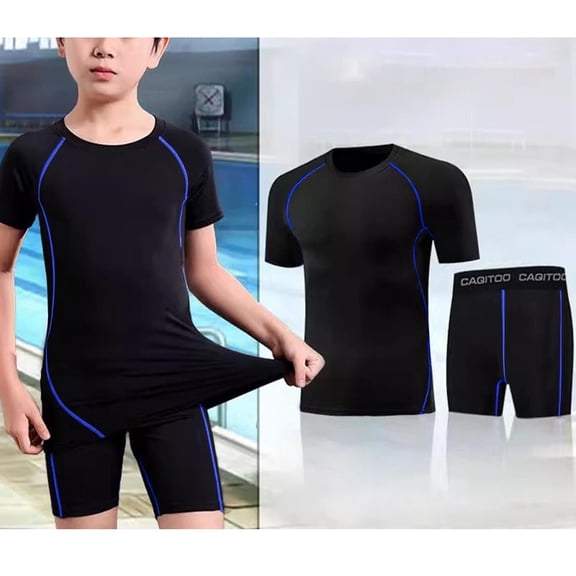 Cowsor 3-15 Years Boys Two Piece Swimsuit Set UV Protection Quick Dry Swimwear Multi Use Sports Bathing Suit for Summer Beach Pool