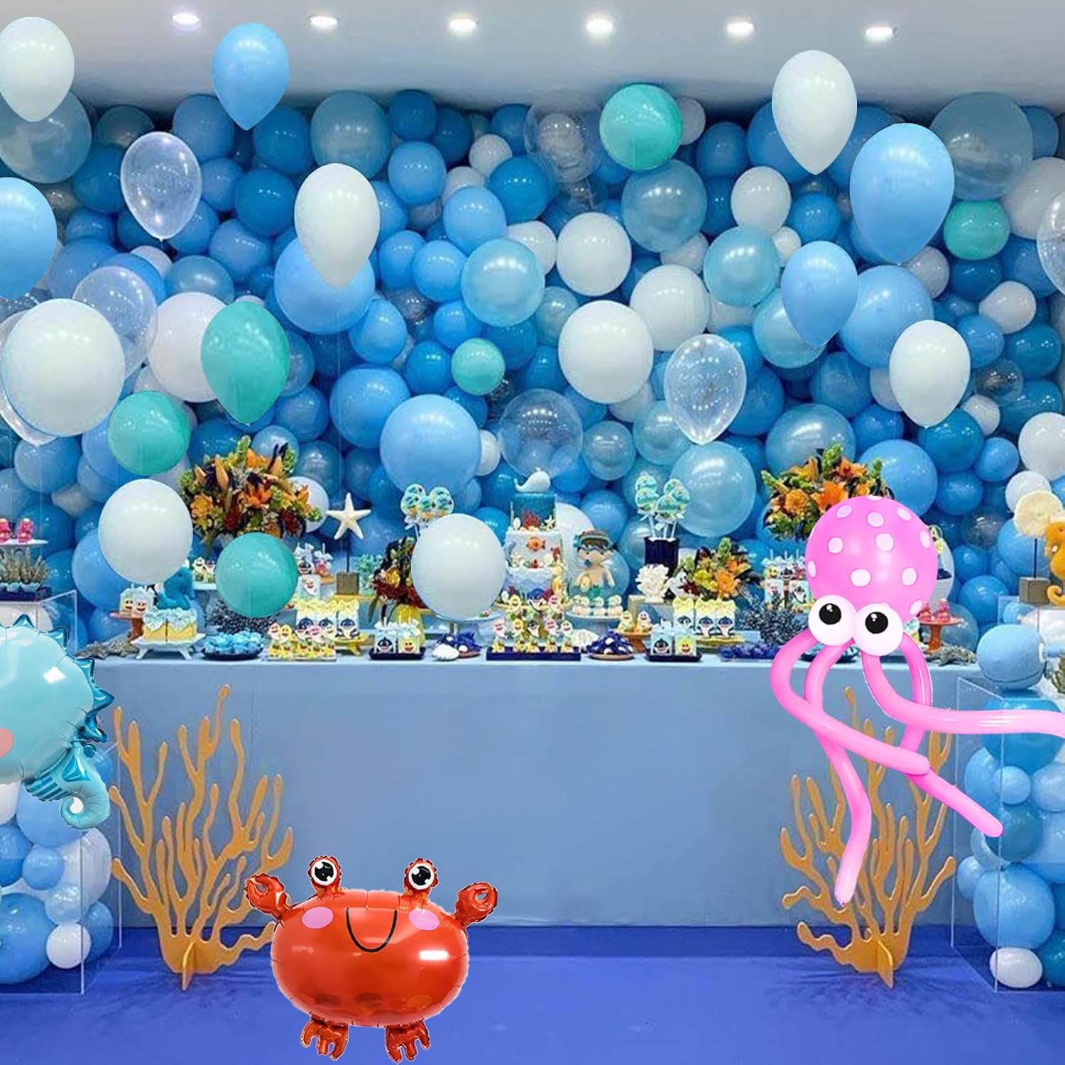 Under the Sea Party Decorations, Birthday Decorations for Kids Boys, Balloon Arch Kit with Happy Birthday Banner, Ocean Animals Balloons Party Decoration Supplies