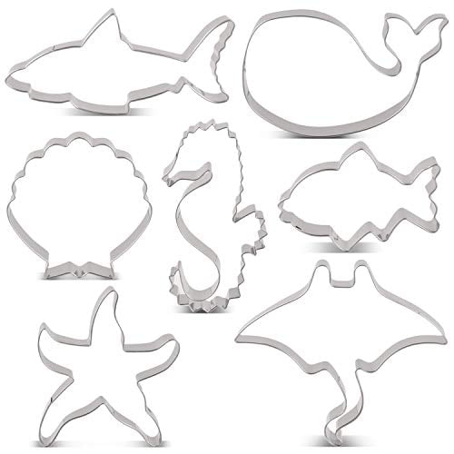 LETOOR Stainless Steel Starfish Hippocampus Shell Shape Cookie Fondant Cutter 2 inch Silver 