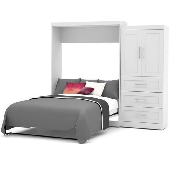 Kingfisher Lane Queen Wall Bed with Storage in White