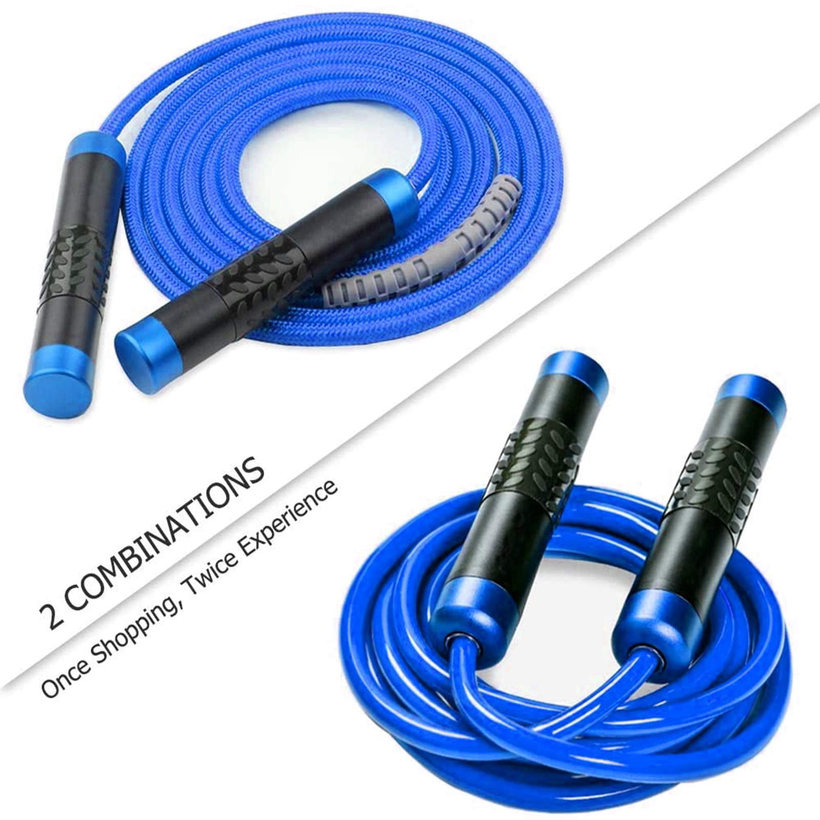 Weighted Jump Rope for Workout Fitness(1LB), Tangle-Free Ball Bearing Rapid Speed Skipping Rope for MMA Boxing Weight-loss,Aluminum Handle Adjustable Length 9MM Fabric Cotton+9MM Solid PVC Rope