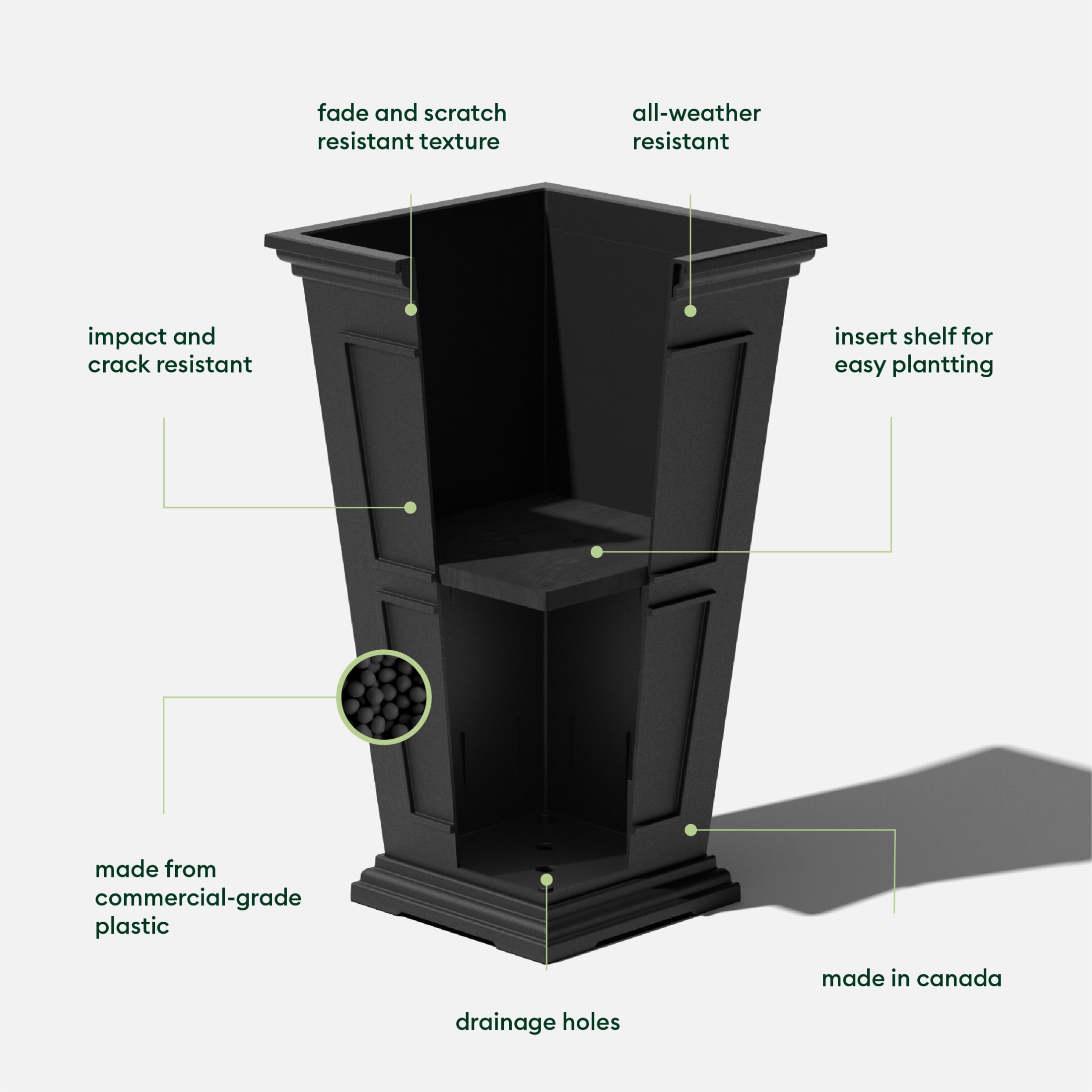 Veradek Brixton Tall 26" Plastic Planter - Black