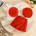 thumbnail image 2 of Rhuody Tenues pour Fille Ensemble de Robes à Col Rond Manches Courtes Hauts Floraux T-Shirt Jupes Shorts Chapeau Tenue Décontractée de Printemps Rouge 12-18 Mois, 2 of 4