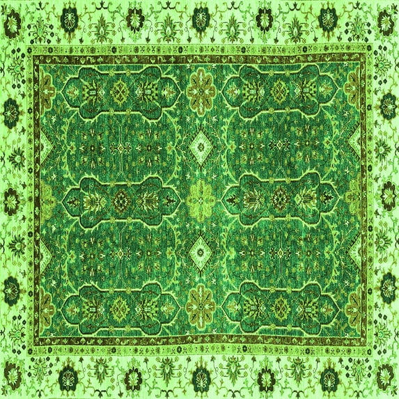 Ahgly Company Indoor Square Oriental Green Traditional Area Rugs, 3' Square