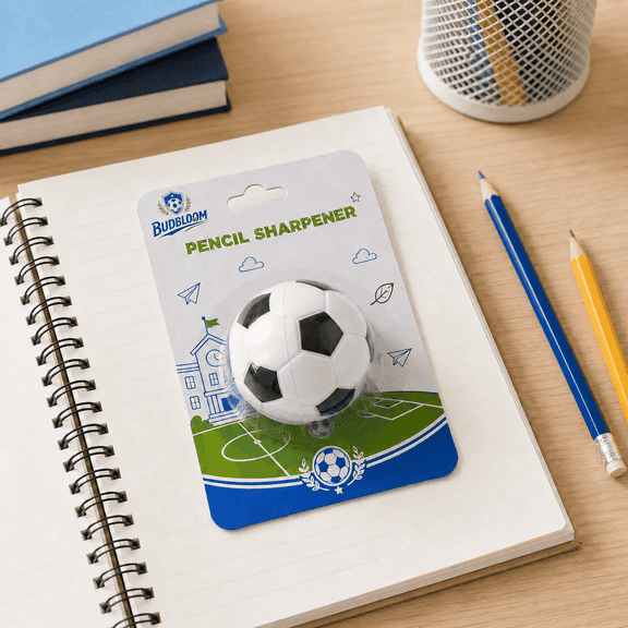 BUDBLOOM Soccer Ball Manual Pencil Sharpener, Compact Black and White Pencil Sharpener for Office, Art, Drawing and Writing Supplies