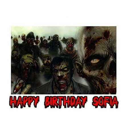 Zombies Halloween Edible Image Photo Sugar Frosting Icing Cake Topper Sheet Personalized Custom Customized Birthday Party - 1/4 Sheet - 77199